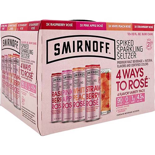 Smirnoff Spiked Sparkling Seltzer 4 Way Rose Variety Pack Can