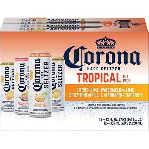 Corona Hard Seltzer Tropical Mix Variety Pack Gluten Free Spiked Sparkling Water