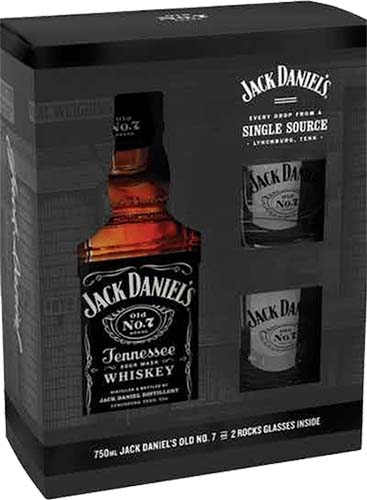 Jack Daniel's Old No. 7 Tennessee Whiskey Gift Set With 2 Rocks Glasses
