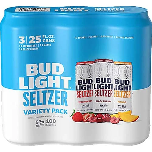 Bud Light Seltzer Strawberry, Black Cherry & Mango Seltzer Variety Pack, 3 Pack 25 Fl. Oz. Cans