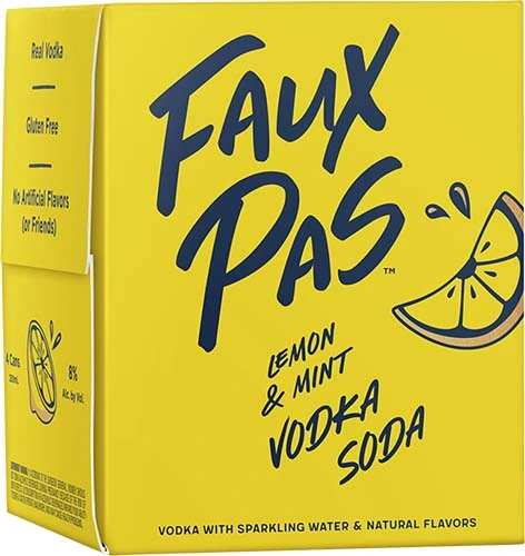 Faux Pas Lemon & Mint Vodka Soda 4pk