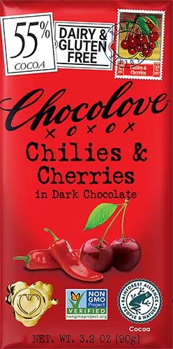 Chocolove Chilies Cherries Drk Chocolate