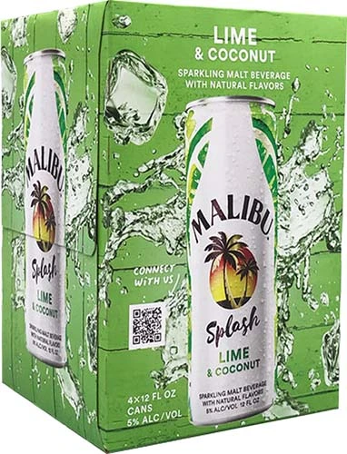 Malibu Splash Lime And Coconut Rtd 4 Pk